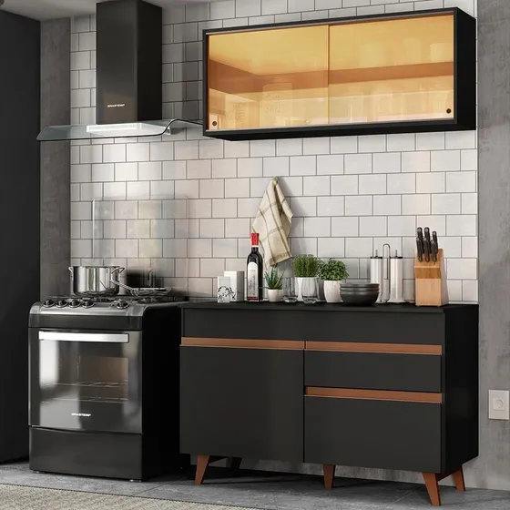 Cocina Integral Completa Modular Madesa Reims 120001 con Encimera Color Negro