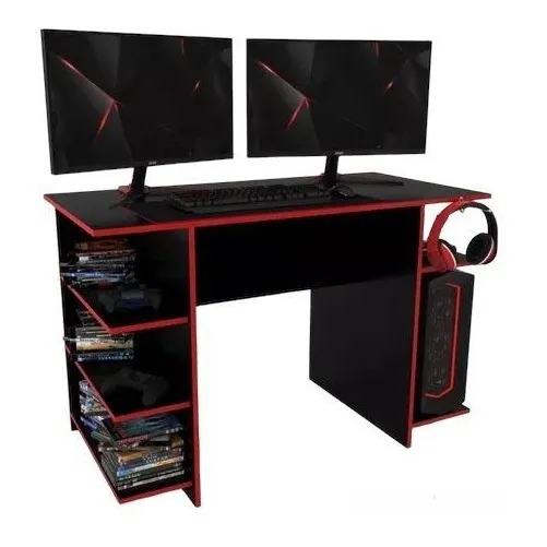 Escritorio Gamer Play Delos Dga01 4 Estantes Espacio Cpu Color Negro/rojo