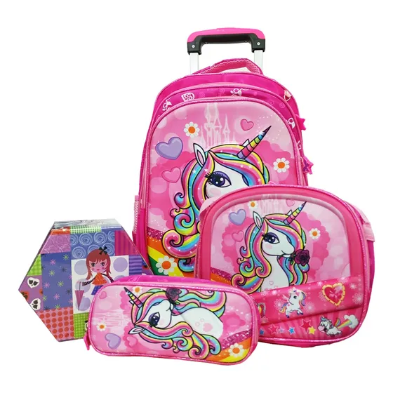 Set X3 Mochila C/ Carro + Bolso + Cartuchera P Niño - El Rey