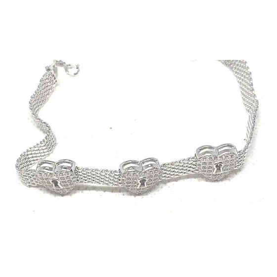 Pulsera Cristal Corazon Panter Micropave Engarzado Plata 925