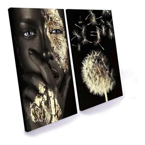 Quadro Mulher Negra Moderno Golden Flow Para Sala Quarto