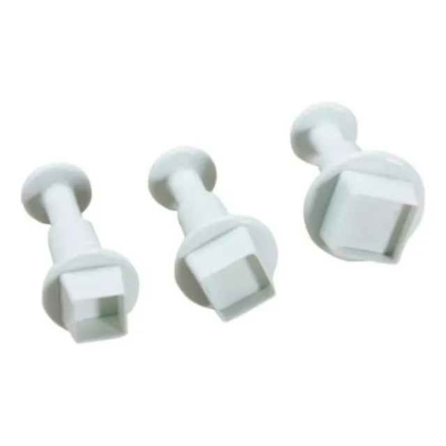 Set 3 Mini Cortadores Cuadros Con Expulsor Para Fondant