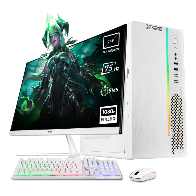 Xtreme Pc Gaming Computadora Intel Quad Core J5040 16gb Ssd 500gb Monitor 23.8 Wifi White