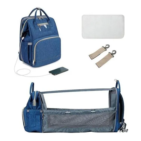 Mochila Bolso Maternal Bebé Cuna Gran Capacidad Impermeable Color Azul Marino