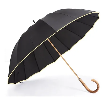 Paraguas Lluvia Grande Negro 110cm Madera 16 Varillas Paragu