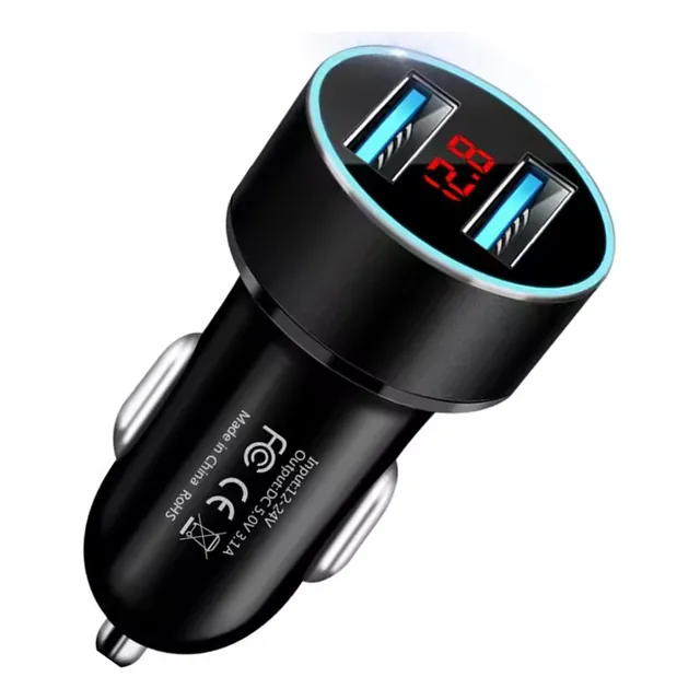 Cargador Rapido Auto 2 Usb Tipo A + Voltimetro 12v 24v 3.1a