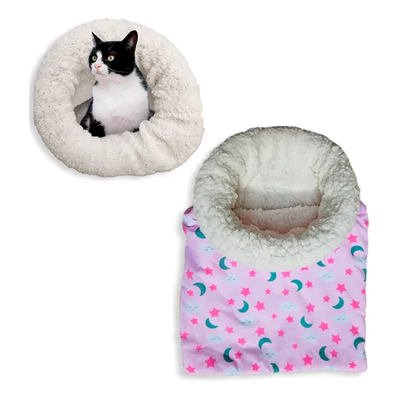 Kit Com 2 Camas Toca Para Gatos Saco De Dormir Caminha Pet