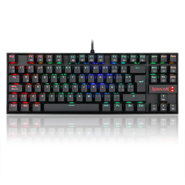 Teclado gamer Redragon Kumara QWERTY Outemu Red español latinoamérica color negro con luz RGB