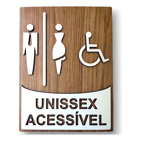 Plaquinha Para Banheiro Acessível Wc Sanitário Pcd Mdf 3mm Unissex Acessível