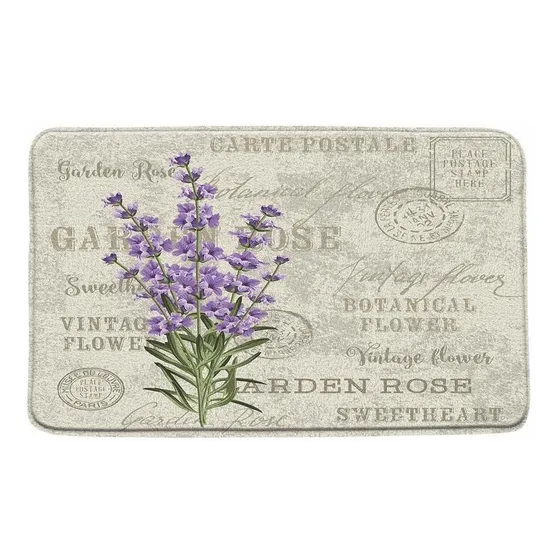 Alfombra Baño Vintage Flor Purpura Lavanda Provenza Retro