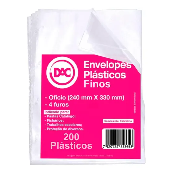 Saquinho Plástico A4 Ofício Fino 0.06 Mm - 4 Furos 200 Un.