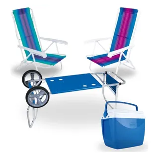 Carrinho De Praia Com Avanço +2 Cadeiras +caixa Térmica 18 L Carrinho De Praia Com Avanço +2 Cadeiras +caixa Térmica 18 L