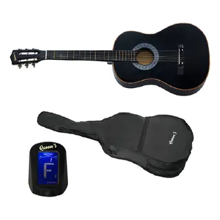 Kit ViolĂŁo Com Afinador E Capa Queens Para Destros Em Verniz Cor Preto Kit ViolĂŁo Com Afinador E Capa Queens Para Destros Em Verniz Cor Preto