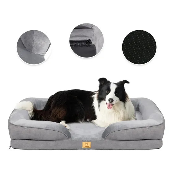Cama Antiestres Perro Colchon Ortopedica 90x63cm Grande Gris Diseño Cama Antiestres Con Soporte Ortopedico Marca KOBA