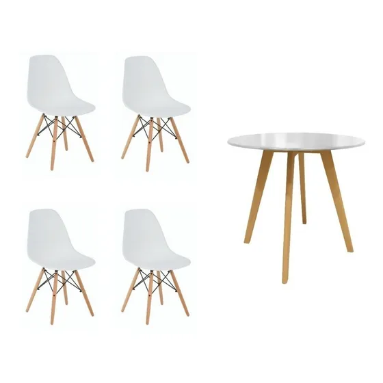 Mesa Comedor Circular 100cm Con 4 Sillas Eames Color Blanco
