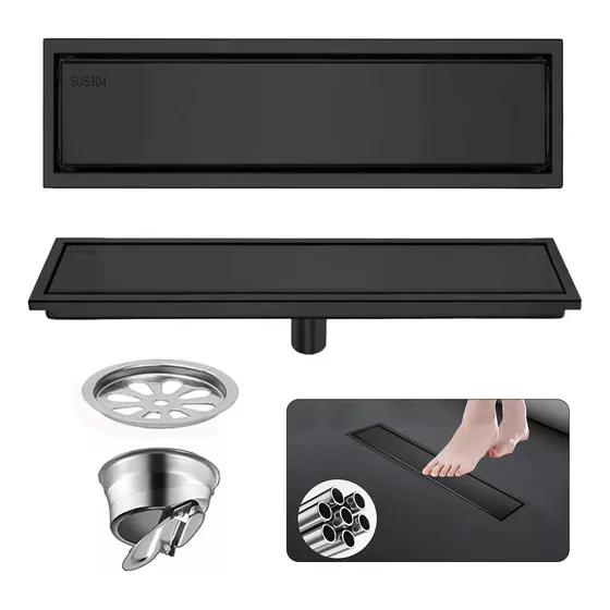 Coladera Desagüe Invisible Baño Antiolor Negro Inoxi 30*10cm