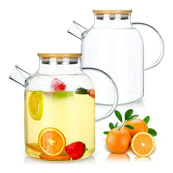  Jarras De Vidrio Con Tapa Para Agua Y Bebidas Frías Y Calie