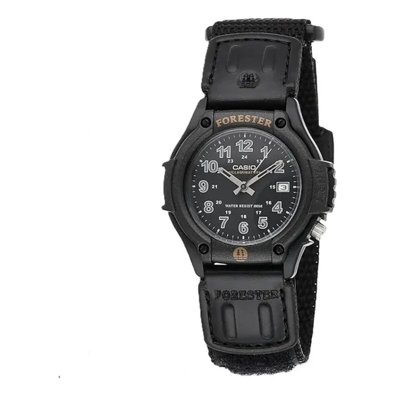 Reloj Casio Forester Ft500 Analogo Fechador Lona Wr100m Correa Negra Bisel Negro Fondo Negro