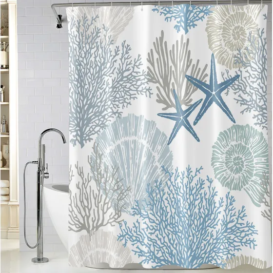 Cortina Ducha Larga Nautica Diseño Concha Marina 72 X 78  12