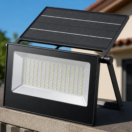 Holofote Led Solar Potente De Energia À Prova D Água Forte Preto Branco-frio