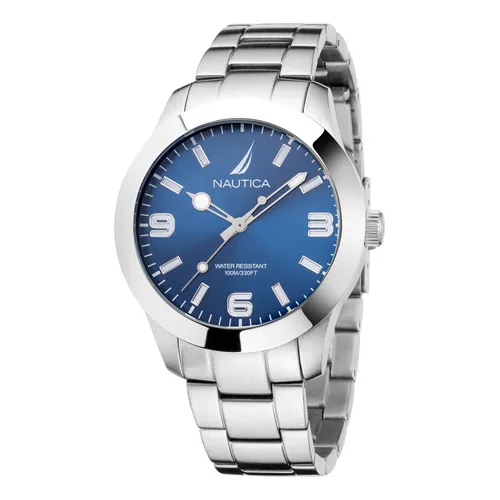 Reloj Nautica Pacific Beach Modelo: Nappbf202 Color De La Correa Plata Color Del Fondo Azul