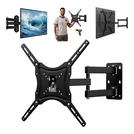 Soporte De Pared Para Tv 14 A 55 Pulgadas Brazo Doble Móvil Negro / Soporta Hasta 50 Kg Estructura Acero Brazo Articulado Para Televisor Led Lcd Smart Tv Vesa Giratorio Inclinable Base Tele