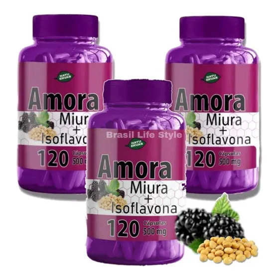 3 Potes Amora Miura Com Isoflavona 120 Caps. 500mg