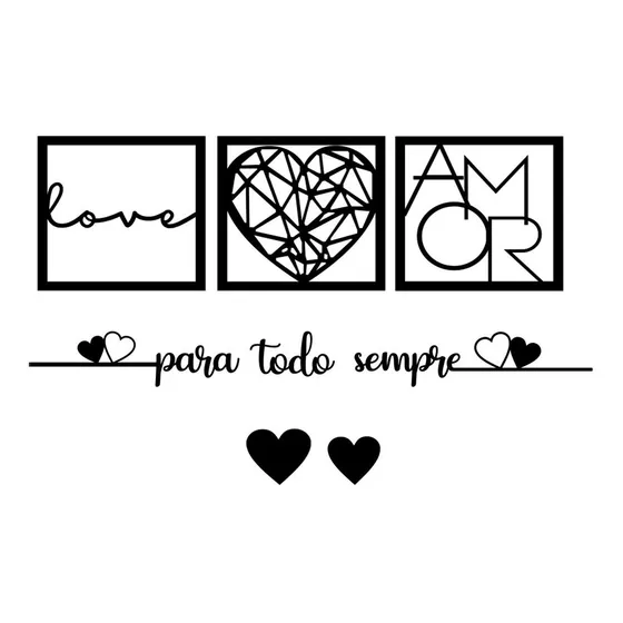 Kit 3 Quadro Cabeceira Love Amor Frase Para Todo Sempre Mdf- Cor Preto Cor da armação Preto MongArte Decor