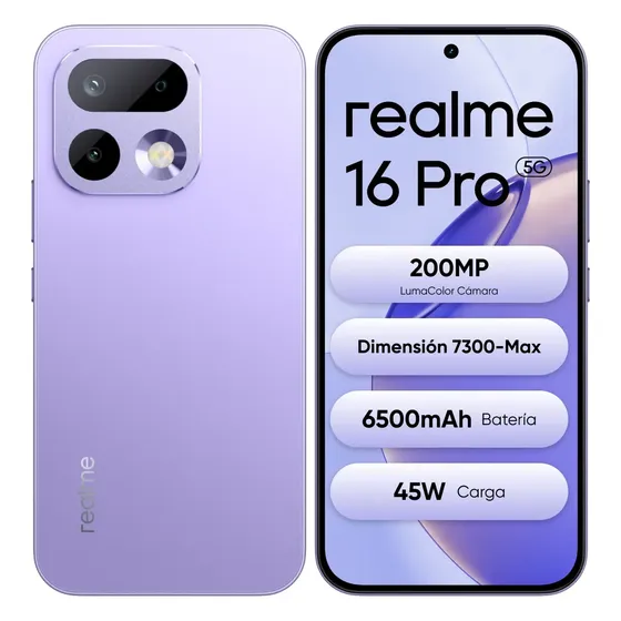 Celular Realme 16 Pro 5g 12gb 512gb Smartphone 200mp Lumacolor Cámara Mediatek Dimensity 7300 Max Dual Sim Nfc