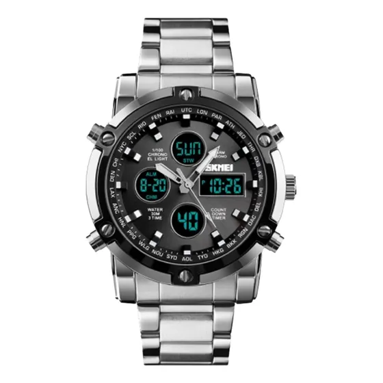 Reloj Pulsera Skmei 1389 Elegante Acero Inox Correa Plateado Bisel Plateado Fondo Negro