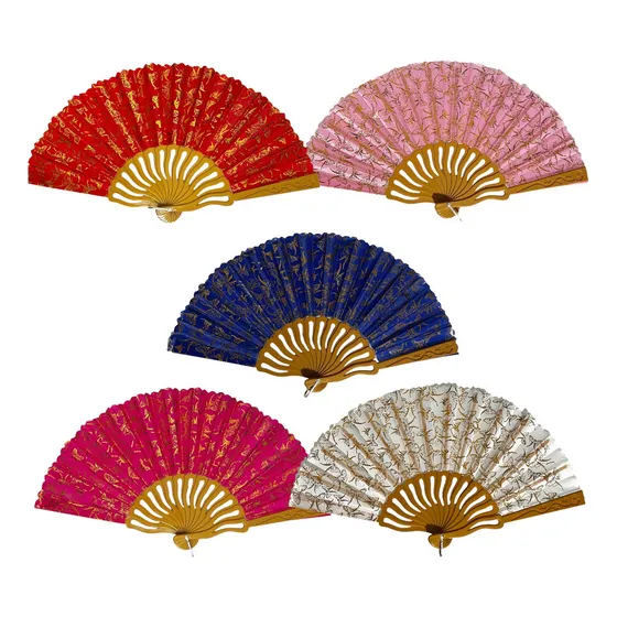 10 Abanico Oro Colores Plastico Tela Recuerdos Boda