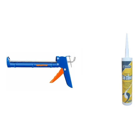 Kit Pistola + Clavo Liquido Pegar Zócalos O Placas Pvc
