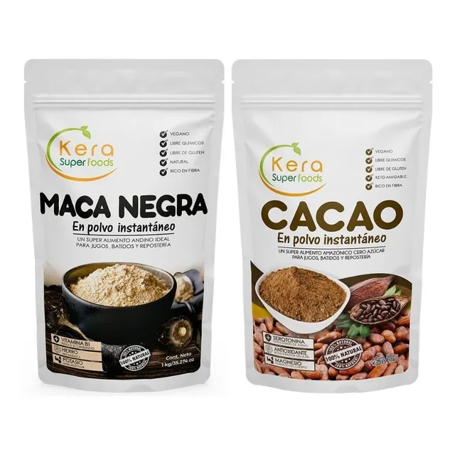 Maca Negra 1kg + Cacao En Polvo 1kg - Pack 2 Unidades De 1kg