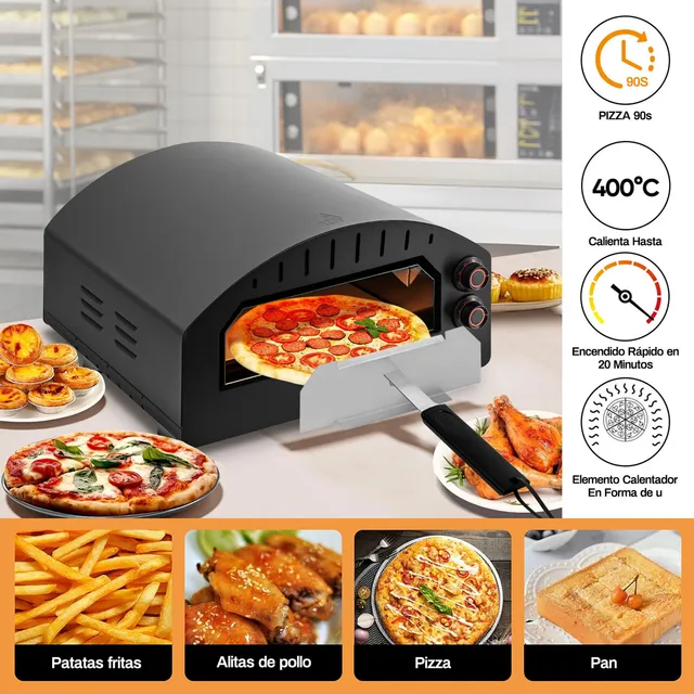 Novangua K10207 Horno Eléctrico de 13 Pulgadas con Termómetro Infrarrojo para Uso en Interiores y Exteriores, Calienta Hasta 400 ℃, Doble Perilla Ajustable