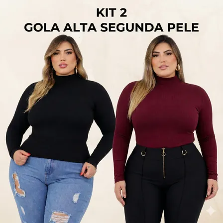 Kit 2 Blusa Segunda Pele Feminina Plus Size Manga Longa