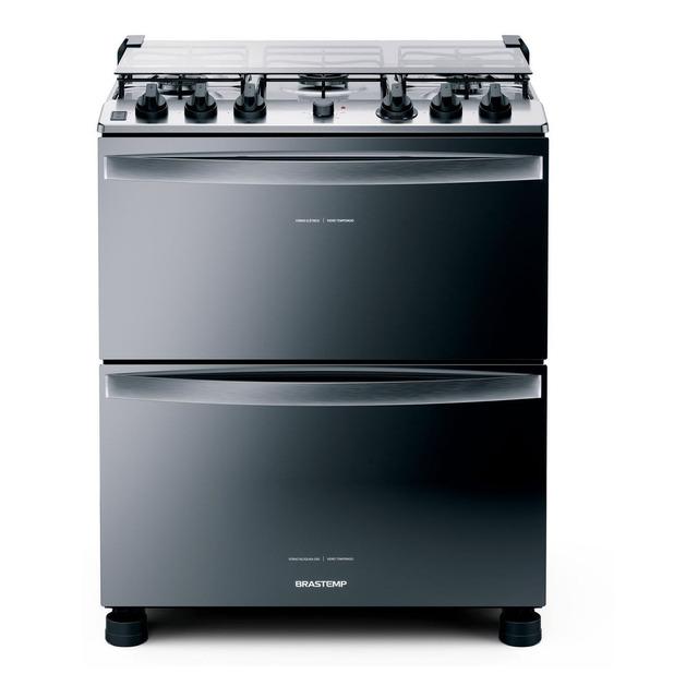 Fogão Brastemp 5 Bocas Duplo Forno Cor Inox Com BotÔes Remov Tipo De Conexão Gås Engarrafado Fogão Brastemp 5 Bocas Duplo Forno Cor Inox Com BotÔes Remov Tipo De Conexão Gås Engarrafado