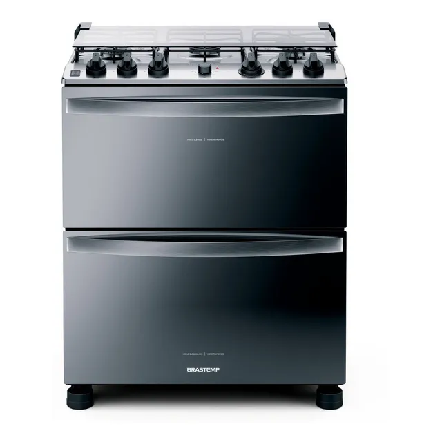 Fogão Brastemp 5 Bocas Duplo Forno Cor Inox Com Botões Remov Tipo de conexão Gás engarrafado 127V