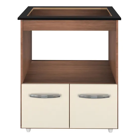 Balcão Gabinete Para Fogão Cooktop 5 Bocas E Forno Elisa Cor Savana E Off-white