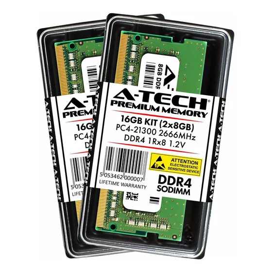 Memoria Ram 16gb A-tech Ddr4 2666mhz Kit (2 X 8gb) Pc4-21300 Non-ecc Unbuffered Sodimm 260-pin 1rx8 1.2v Single R