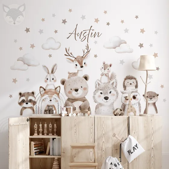Vinilos Decorativos Nórdicos Bosque Nombre Bebé Autoadhesivo