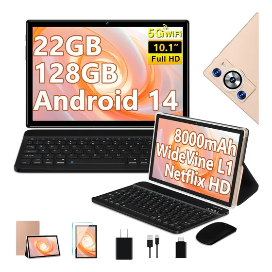 Tablet 10.1 Android 14 22+128gb 5g Bt5 8core 8000mah Teclado
