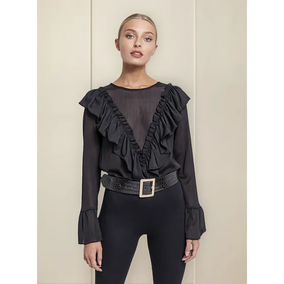 Blusa Manga Larga Volados Importada Mujer Laces Boton Talles