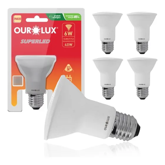 Kit 10 Lâmpada Led Par20 6w 3000k Ip20 Branco Quente Ourolux