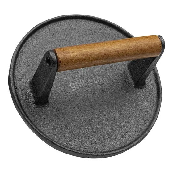 Prensa Para Carnes Hierro Fundido Grilltech Smasher Bbbq Color Negro