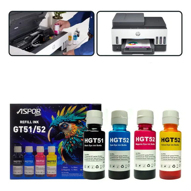 Set 4 Tintas Para Impresora Hp Gt51 Y Gt52 Pack 4 Colores