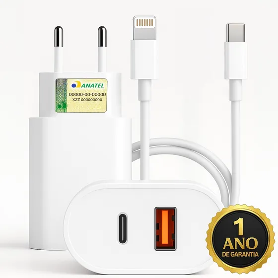 Carregador Turbo Duplo 40w Usb Tipo C Para iPhone 8 X Xr 11 12 13 14 Pro Max Dtimp