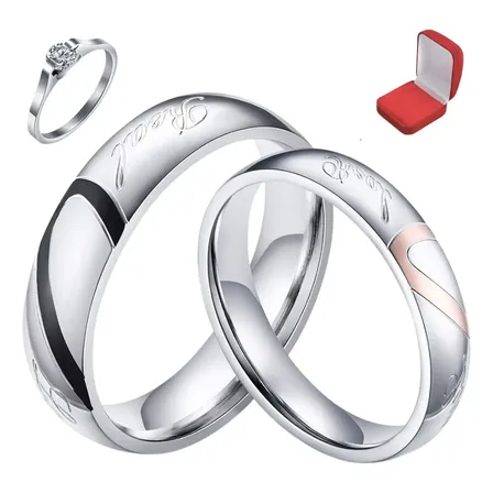 Par Alianças Anéis Namoro Banhado Ouro Branco Coração