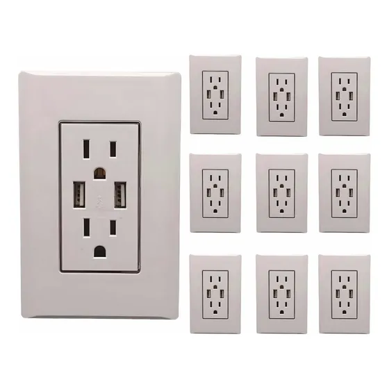Paquete 10 Pz Contacto Duplex + 2 Toma Usb 15 A Megaluz 2c2u