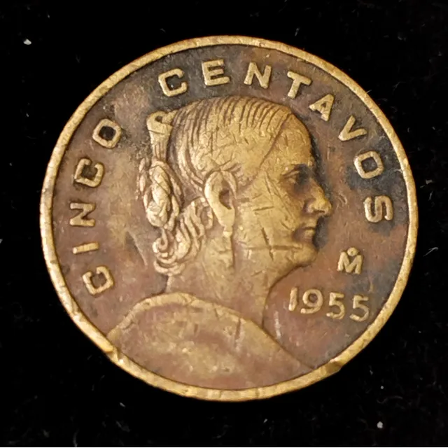 Moneda 5 Centavos 1955, Josefa Ortiz. Escasa