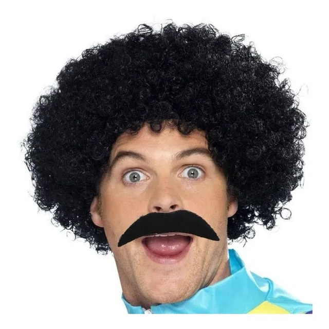 Peluca Afro Negra Con Bigote,noche De La Nostalgia